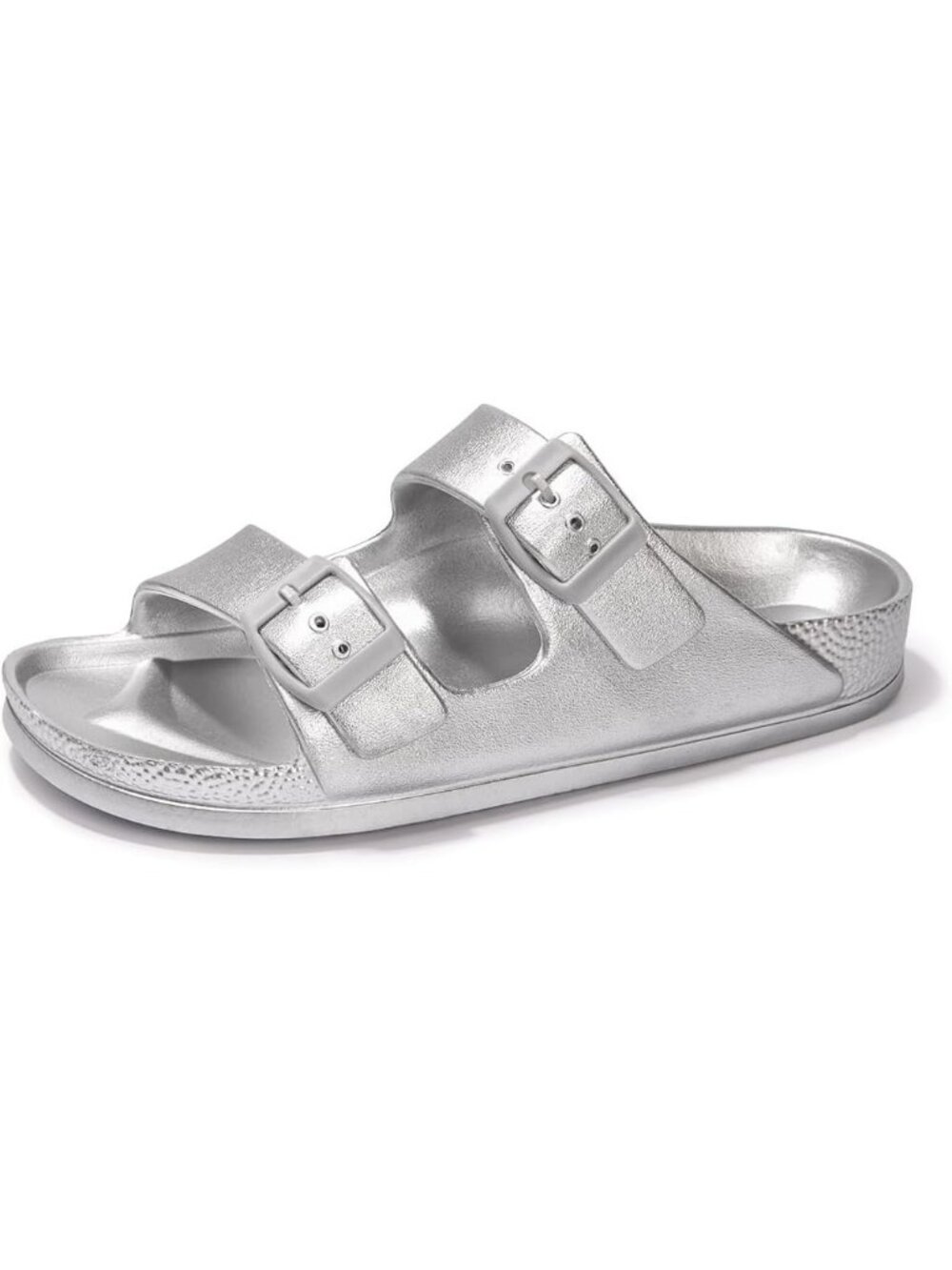 Women's Silver Chunky Slip-on Beach Slides Adjustable Buckle Casual Sandals